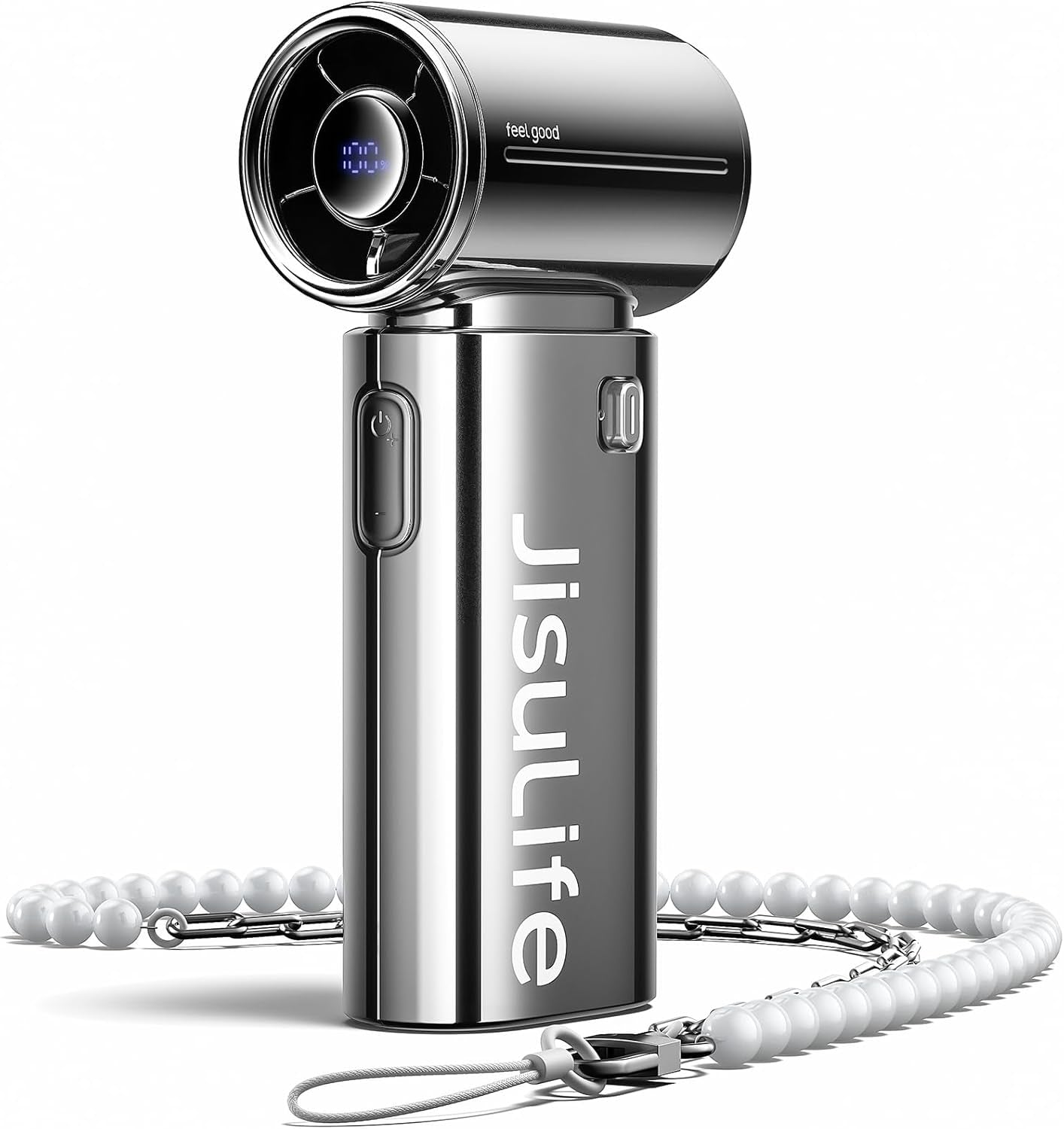 Handheld Fan Life9S - Sleek Chrome: Turbo Power, 22 Hours Cooling | LED Display, 5000Mah, 5-Speeds, Mini Portable Fan for Travel, Cruise, Concerts, Trendy Gifts for Women Men -Chrome